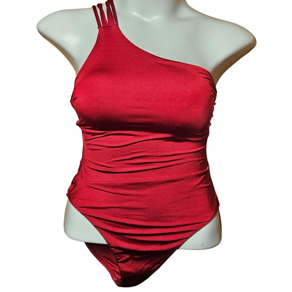 BCBGMaxazria Crimson One Shoulder Swimsuit Size 14 New with Tag